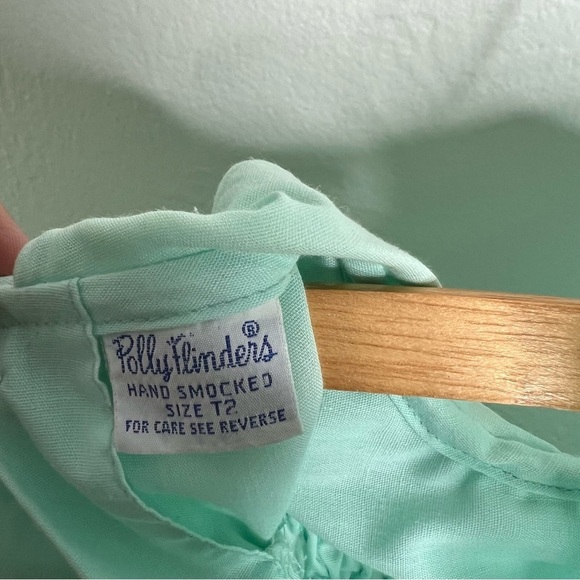 Vintage Polly Flinders Green Hand Smocked Lace Trim Circle Dress Size 2 Toddler - Picture 10 of 12